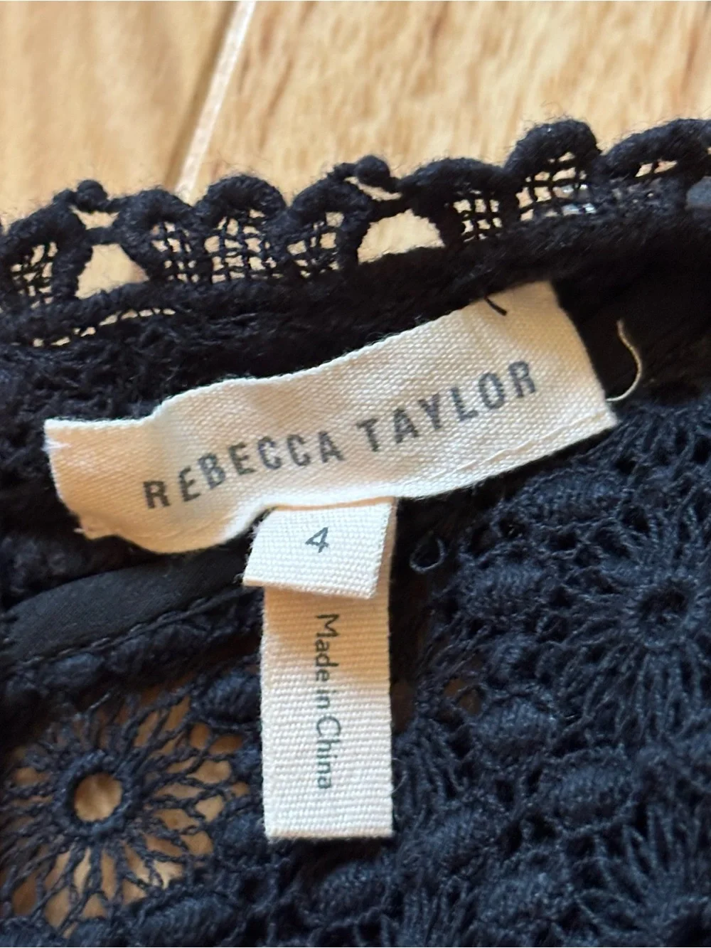Rebecca Taylor Black Lace Embellished High Neck Long Sleeve Top